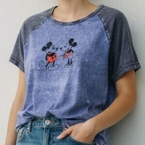 Vintage Disneyland Resort T-Shirt Mineral Wash Blue SS Minnie Mickey Babydoll